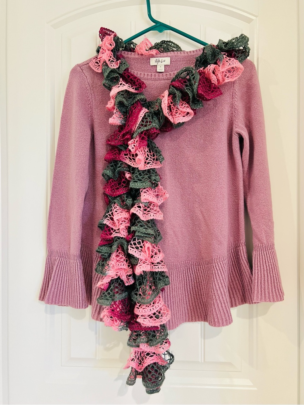 Style & Co. Dusty Pink Ruffle-Trim Crewneck Sweater + Lovely Scarf